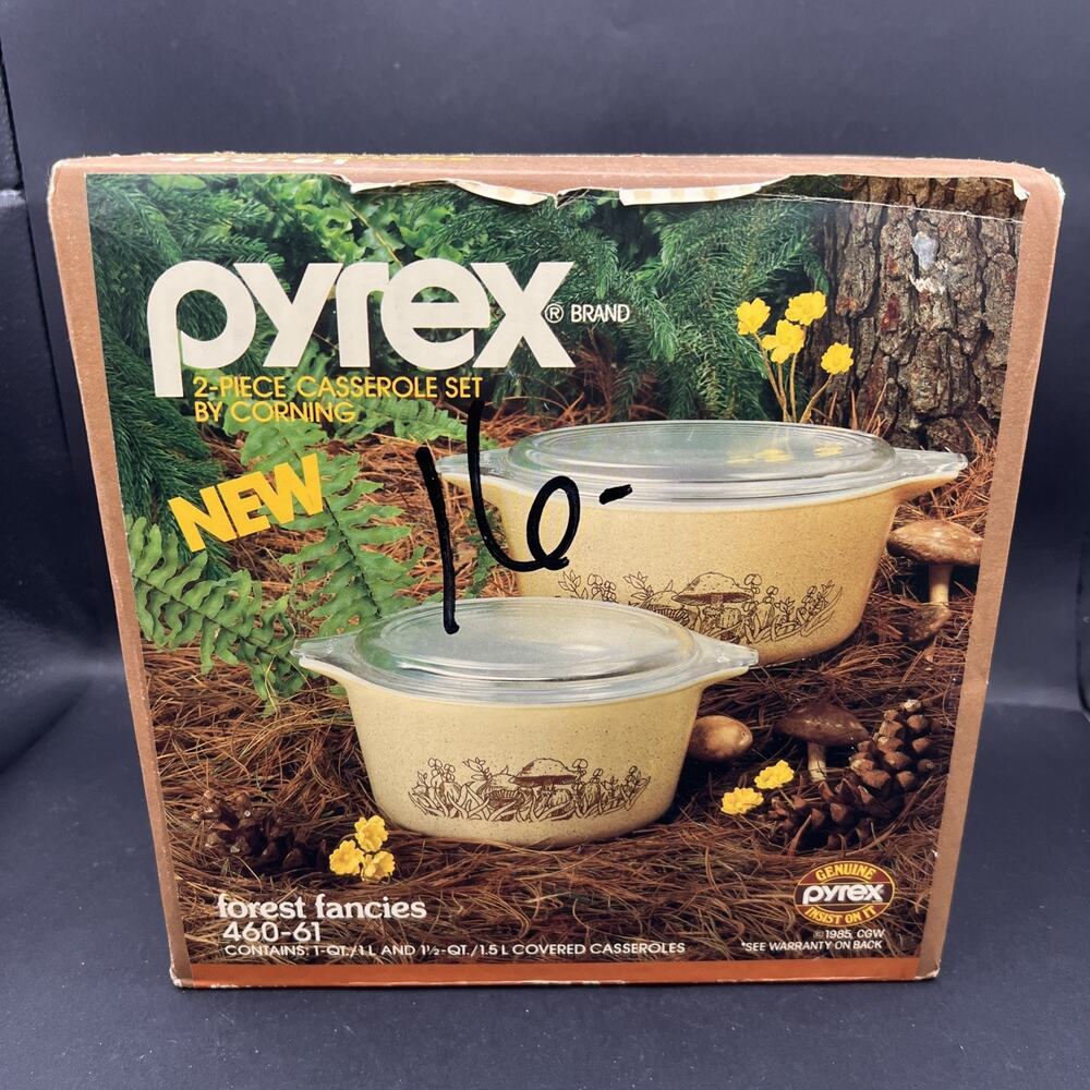 NOS Vtg Pyrex Forest Fancies 2 Pc Mushroom Casseroles 1 & 1 1/2 Qt 460-61 SEALED